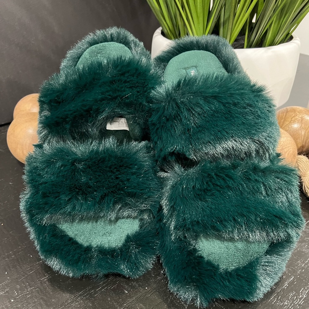 Fuzzy Green Slippers